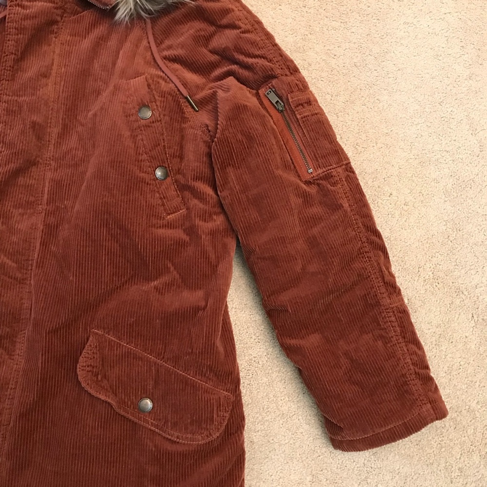 American Eagle AEO Brown Corduroy Winter Coat Womens Small Faux Fur Quilt Lined - Picture 10 of 14